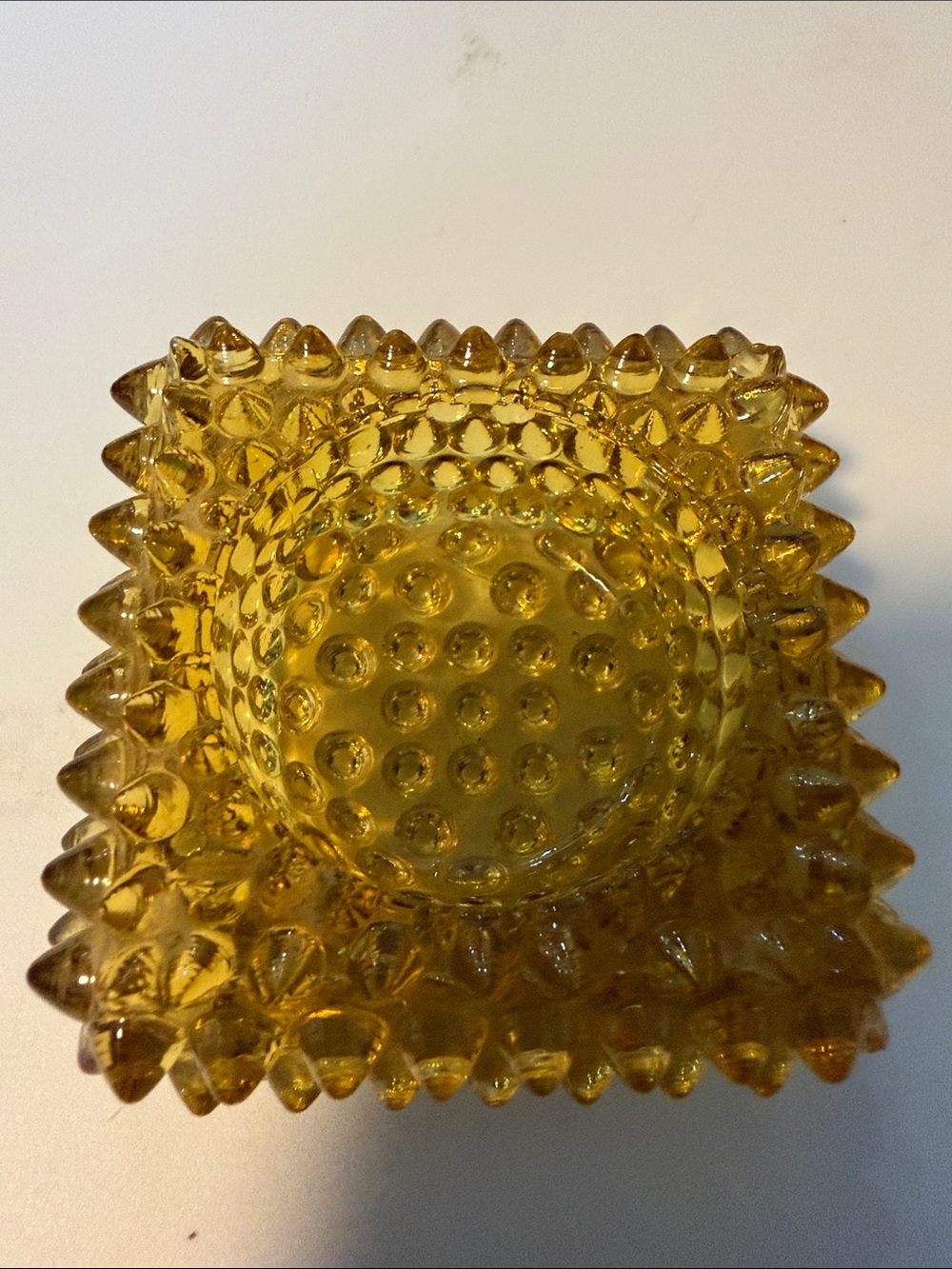 Vintage FENTON Hobnail Pattern Amber Square Salt Cellar Dish Glass 3”